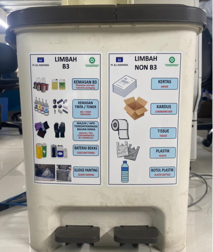 Hazardous and non-hazardous waste separation bins in the company area